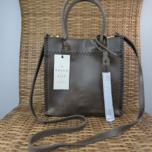 Raven + Lily Mini Mara Brown Leather Crossbody Bag Tassel Whipstitch Detail NWT